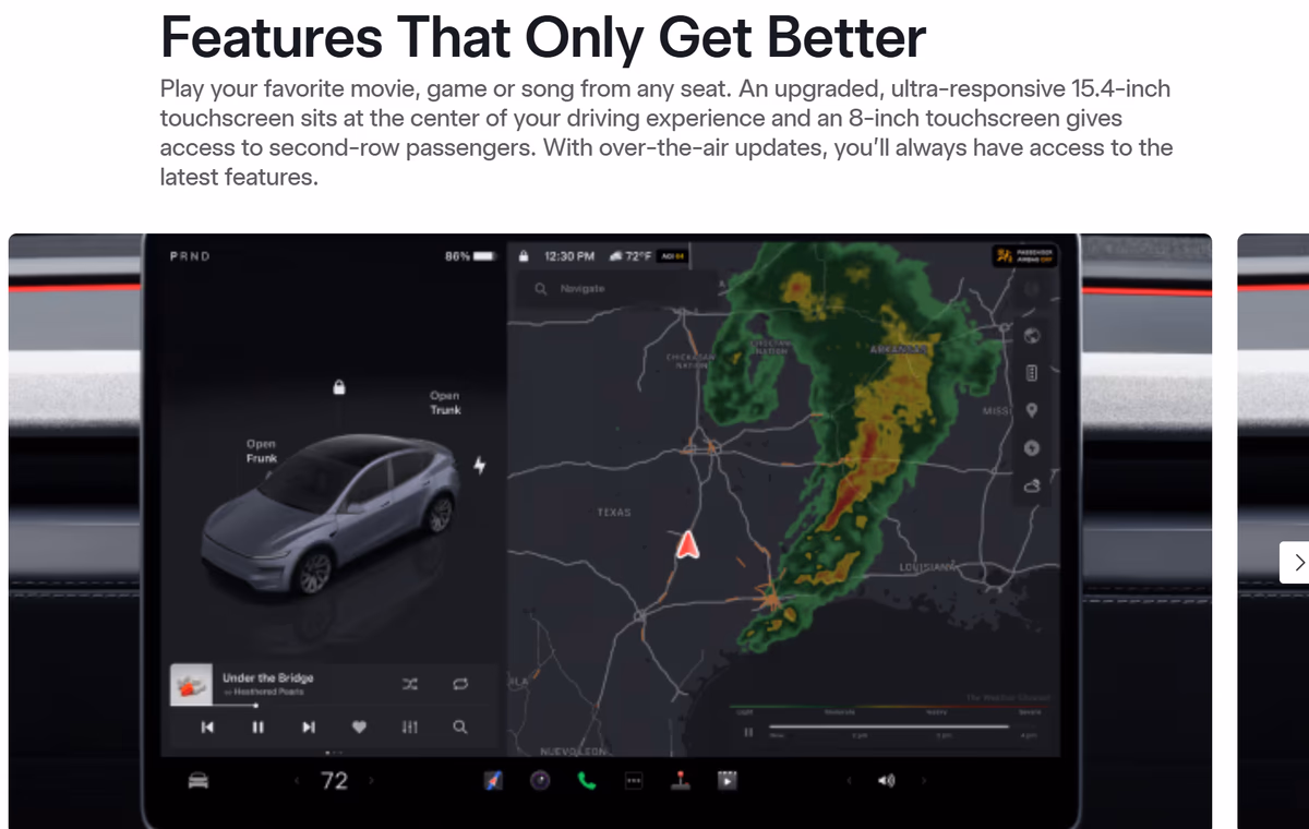 New Tesla Model Y Touch screen